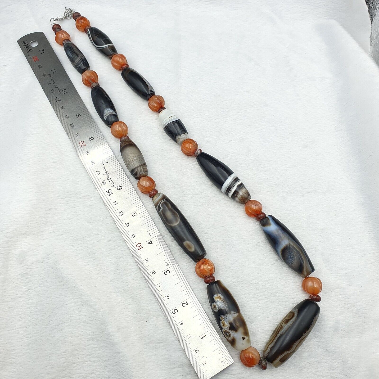 Himalayan old Antique Carnelian black Agate Beads Necklace Mala Indo-Tibetan