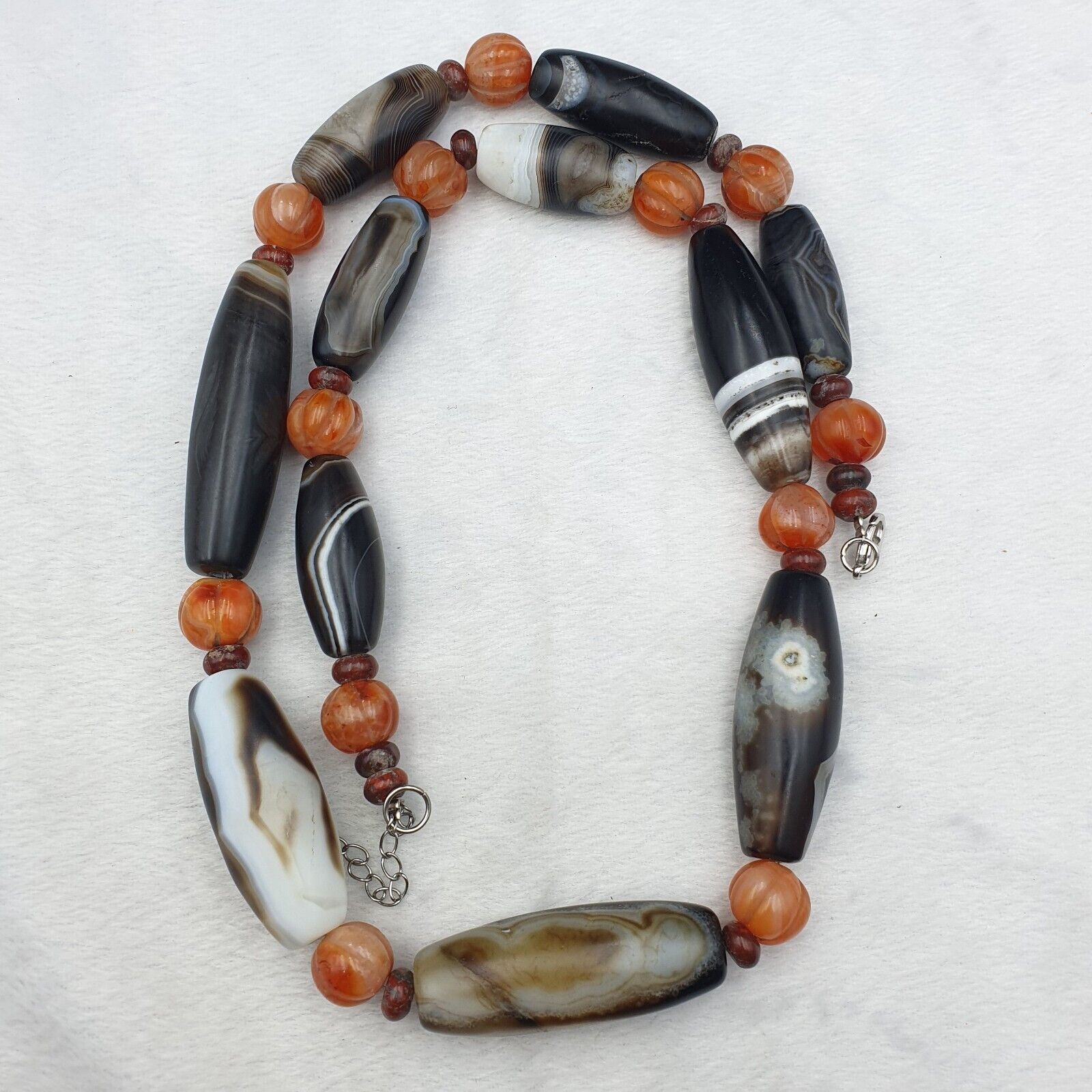 Himalayan old Antique Carnelian black Agate Beads Necklace Mala Indo-Tibetan