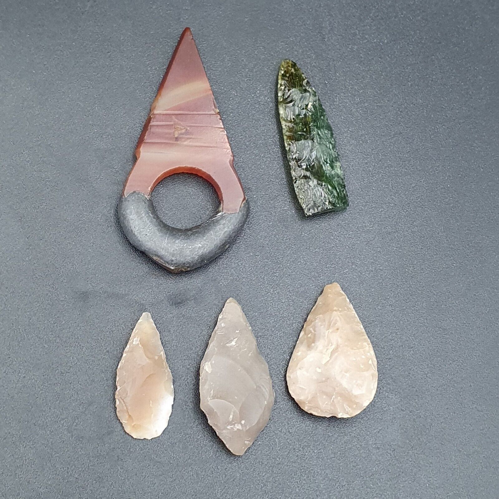 Antique Lot 5 pieces Stone Arrow heads Agate Pendent Stone Age