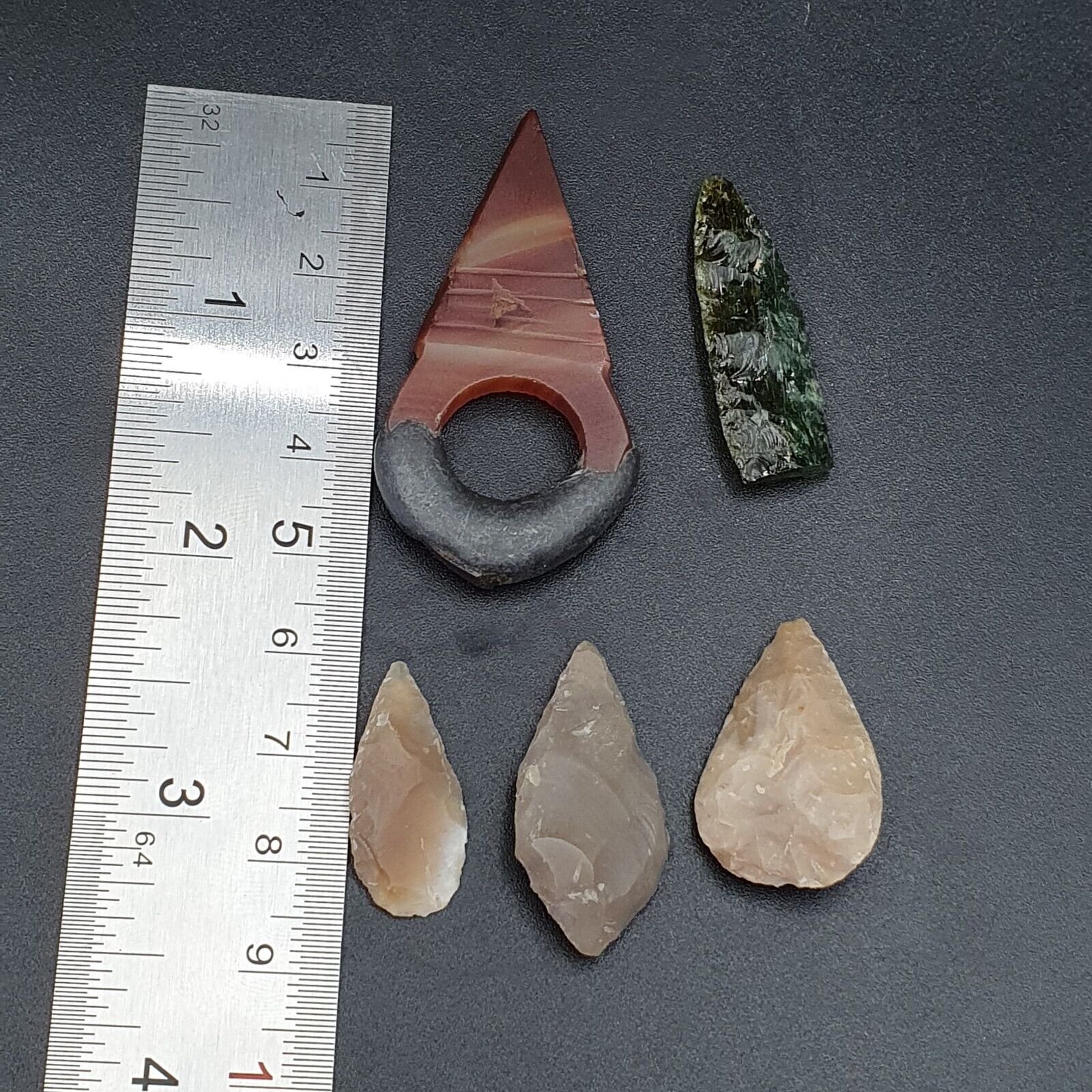 Antique Lot 5 pieces Stone Arrow heads Agate Pendent Stone Age