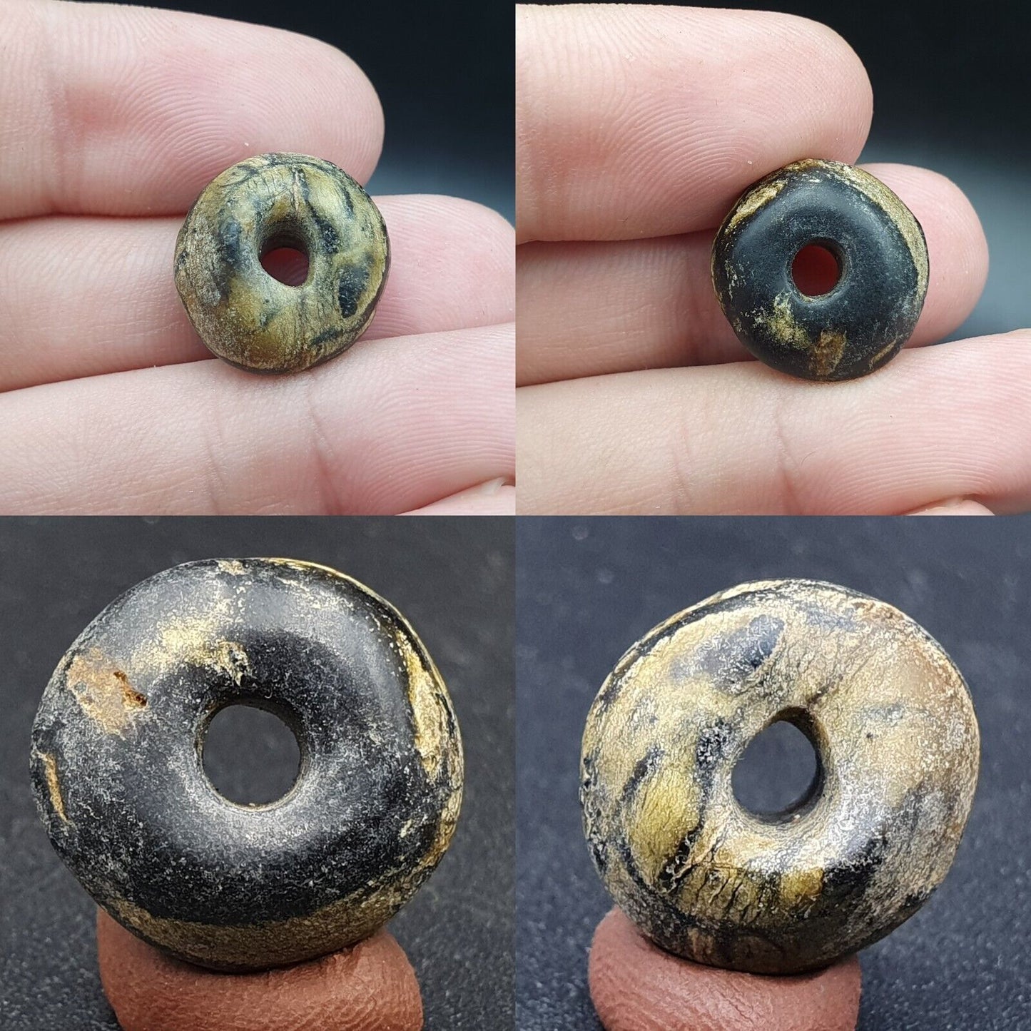 Antike Donut-Steinperle aus Himalaya-Jaspis, 17,2 mm