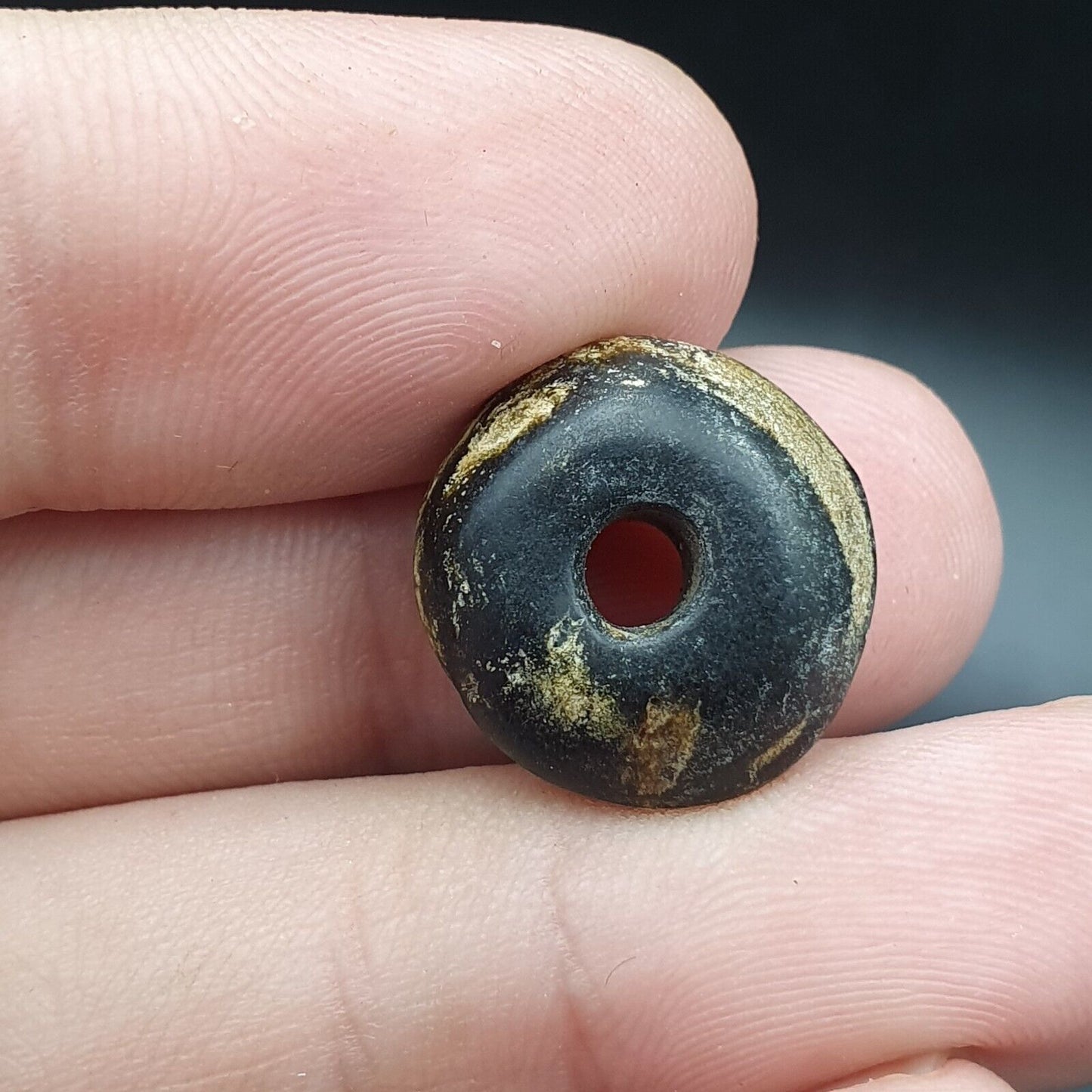 Antike Donut-Steinperle aus Himalaya-Jaspis, 17,2 mm