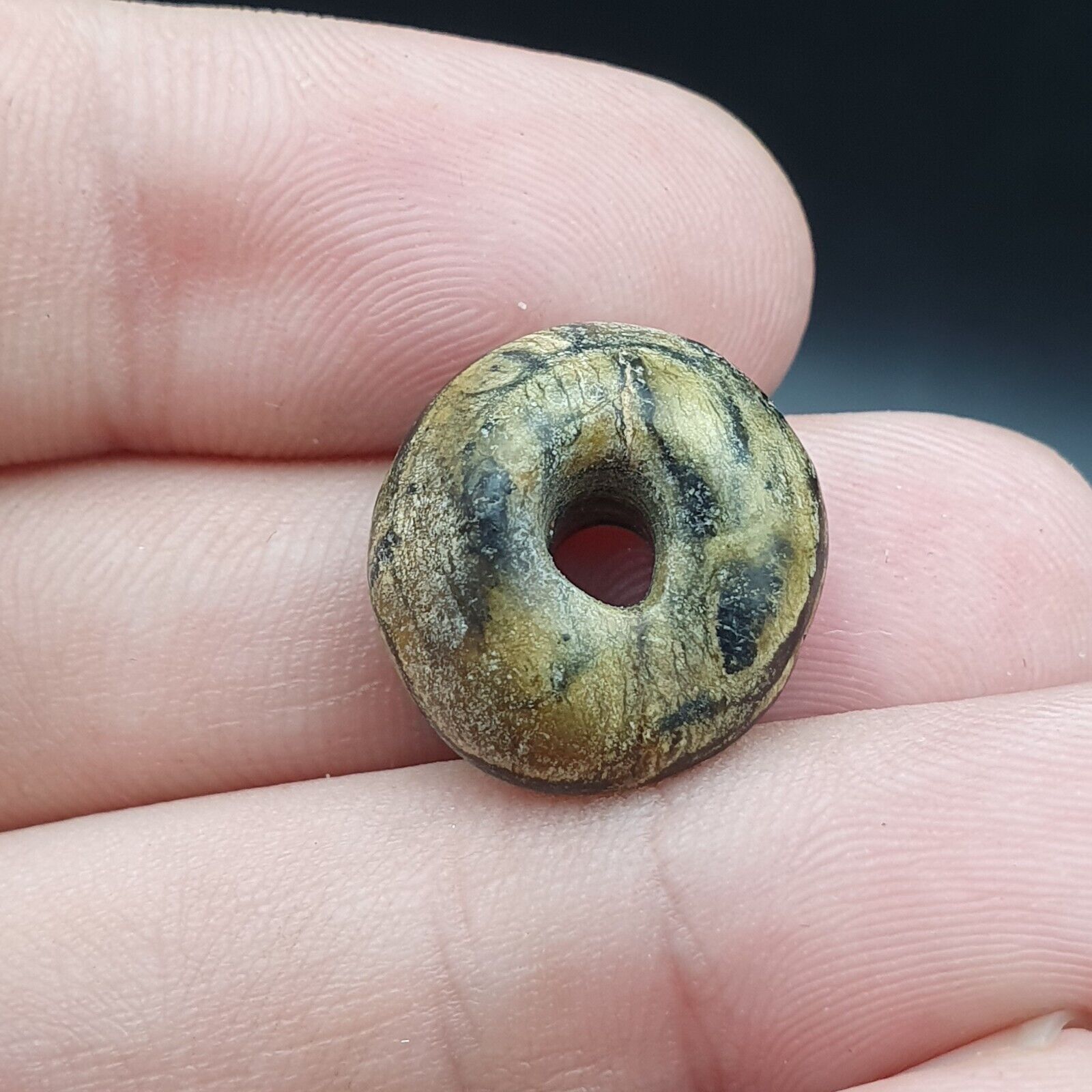 Antique Himalayan Jasper Donut Stone bead 17.2mm