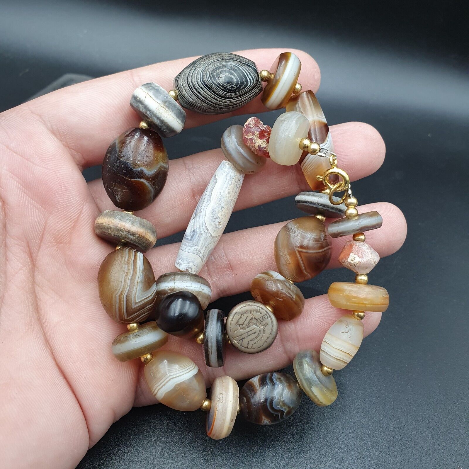 Ancient beads Indo Tibetan Banded Agate Sulamani beads Dzi beads Himalayan mala
