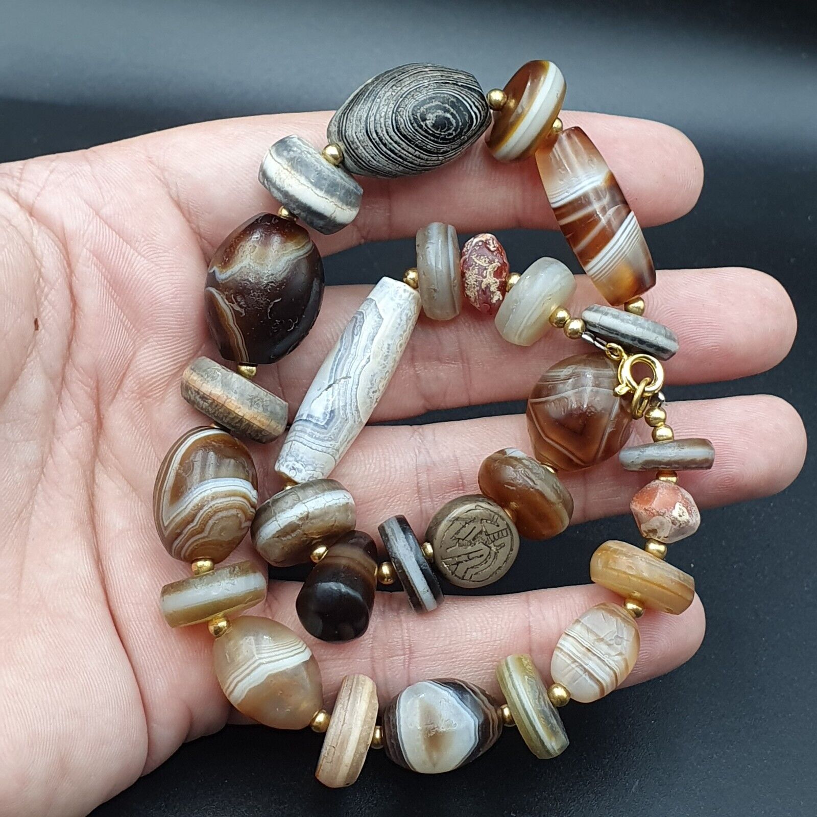 Ancient beads Indo Tibetan Banded Agate Sulamani beads Dzi beads Himalayan mala