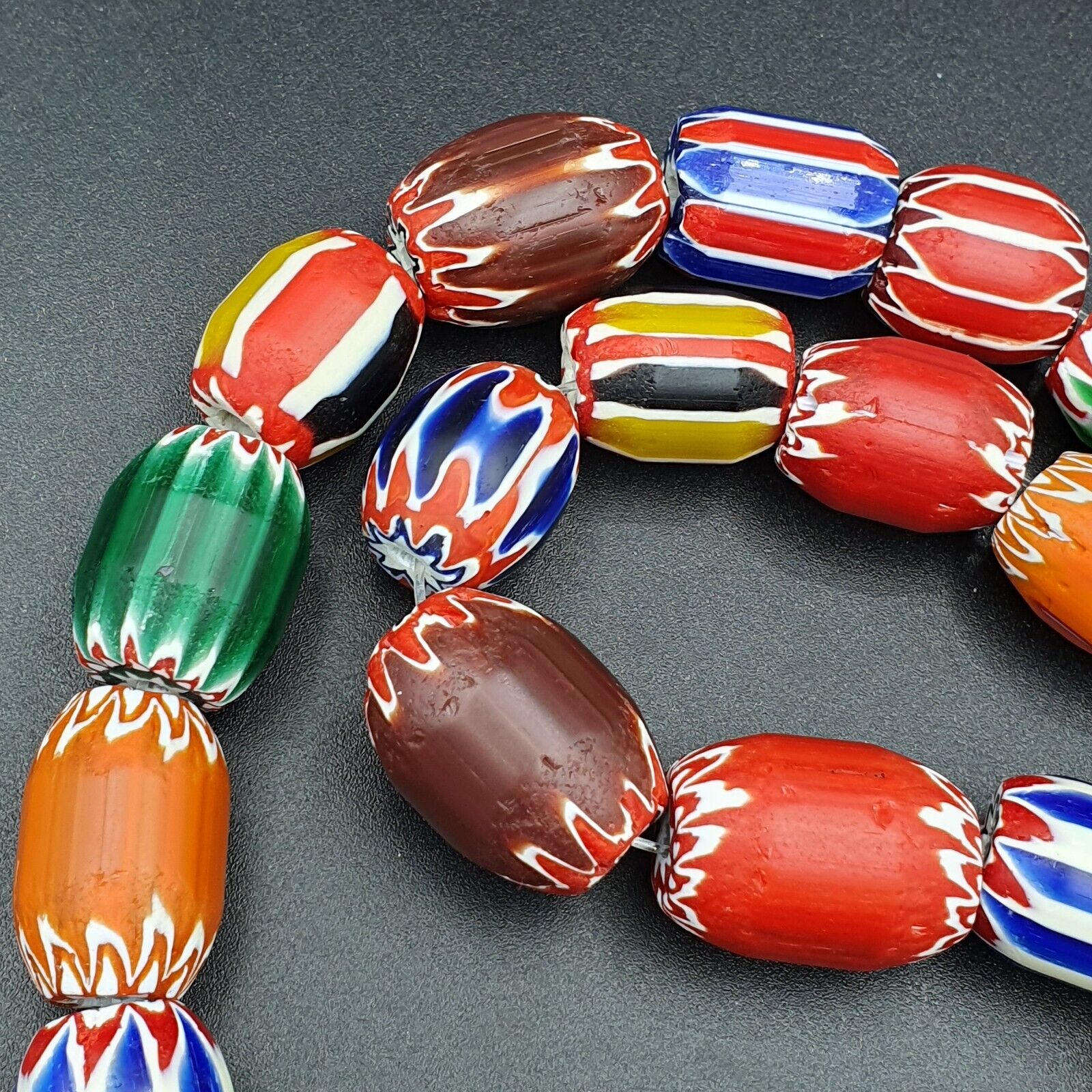Antique style Chevron beads Old African multicolor Glass Beads Long Strand