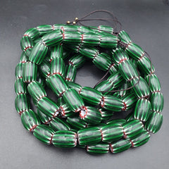 Antique Venetian inspired Green Glass Chevron Beads Long Strand necklace 17x13mm