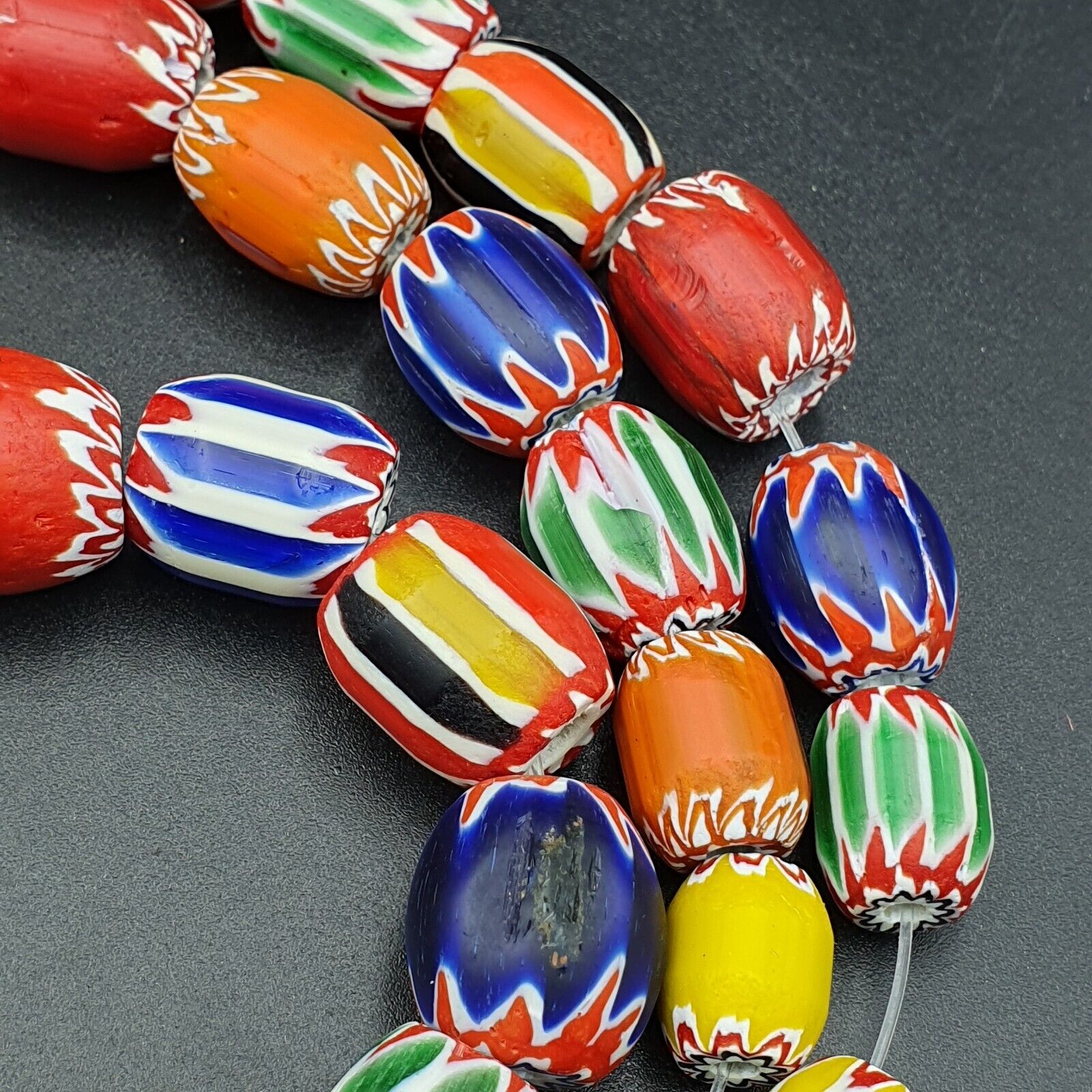 Antique style Chevron beads Old African multicolor Glass Beads Long Strand