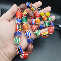 Antique style Chevron beads Old African multicolor Glass Beads Long Strand