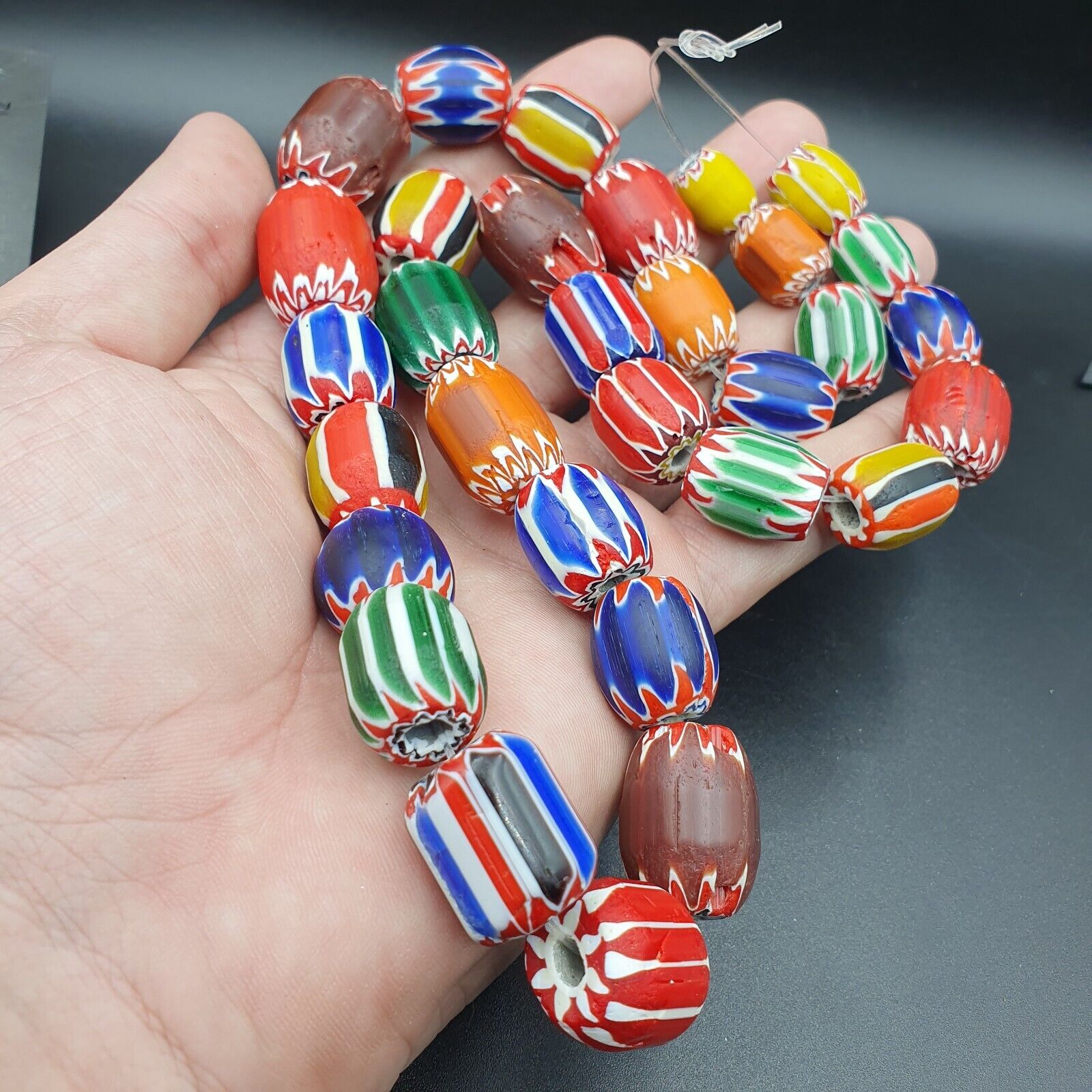 Antique style Chevron beads Old African multicolor Glass Beads Long Strand
