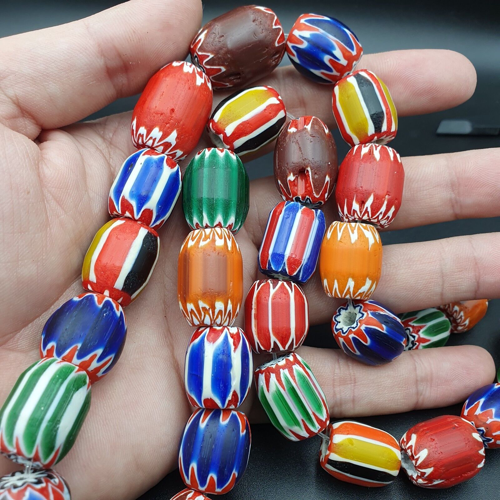 Antique style Chevron beads Old African multicolor Glass Beads Long Strand