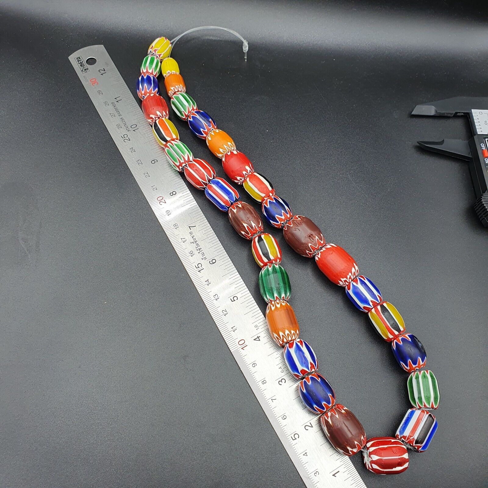 Antique style Chevron beads Old African multicolor Glass Beads Long Strand