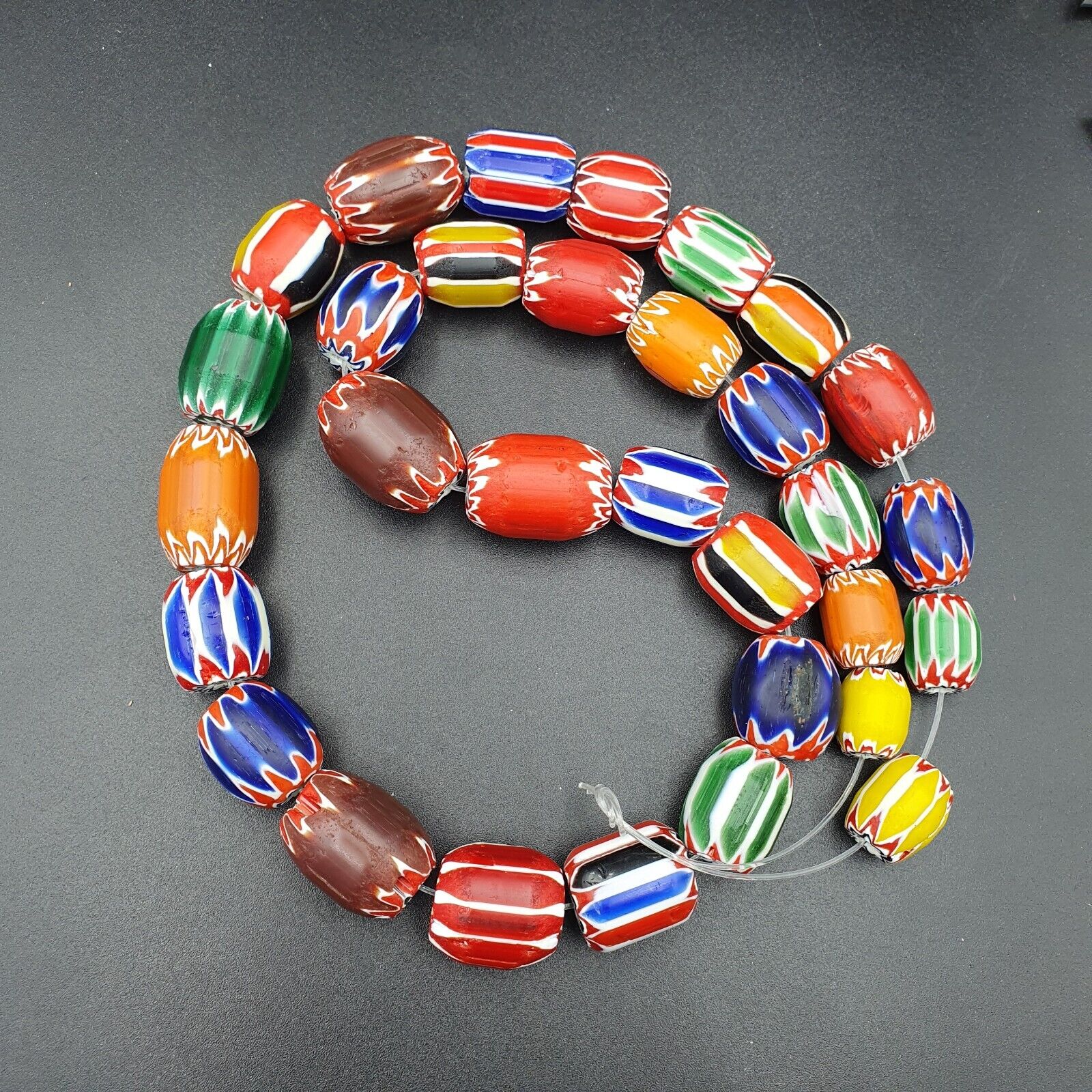 Antique style Chevron beads Old African multicolor Glass Beads Long Strand