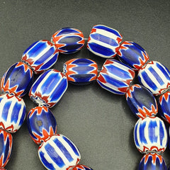 Unique Venetian style beads Old African Blue Glass Chevron Beads Long Strand