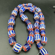 East Oasis Venetian Style Old African Blue Chevron Glass Bead Long Strand