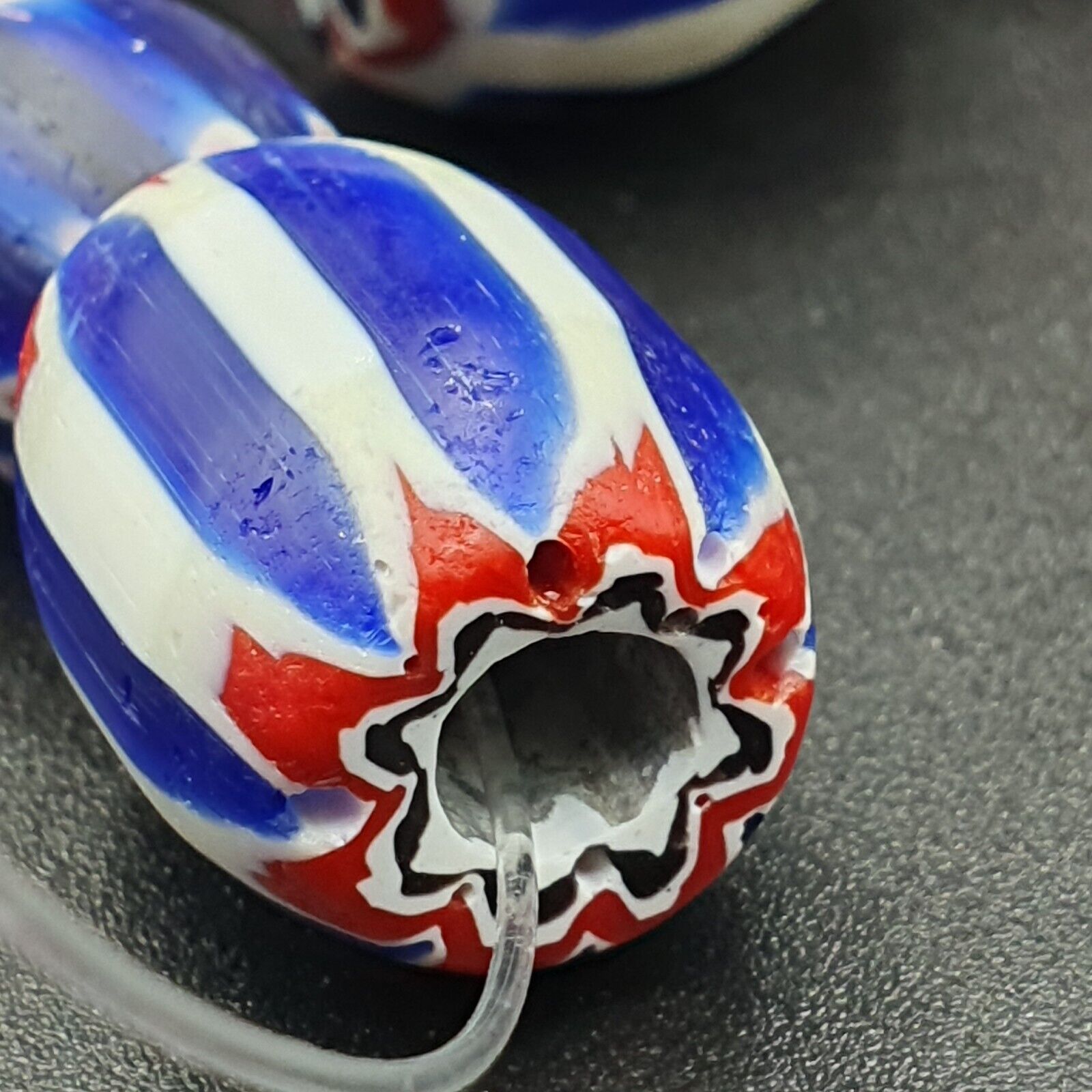 Unique Venetian style beads Old African Blue Glass Chevron Beads Long Strand