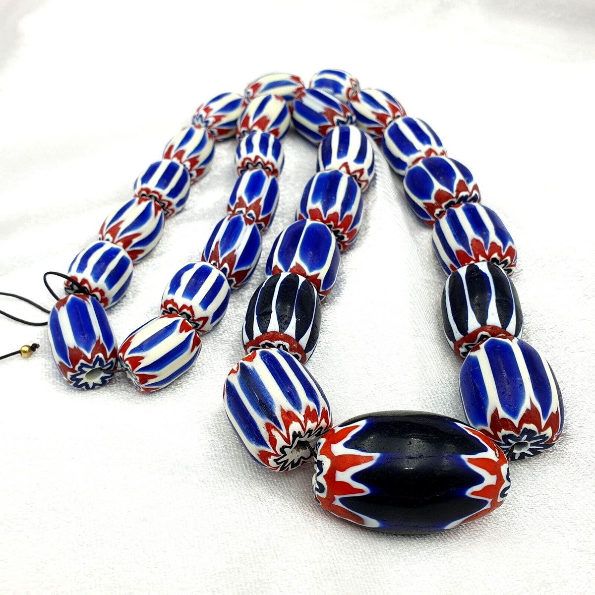 Amazing Venetian style beads Old African Blue Glass Chevron Beads Long Strand