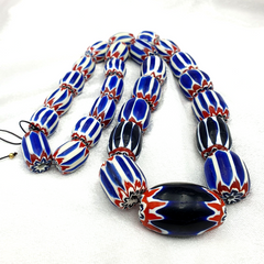 Amazing Venetian style beads Old African Blue Glass Chevron Beads Long Strand