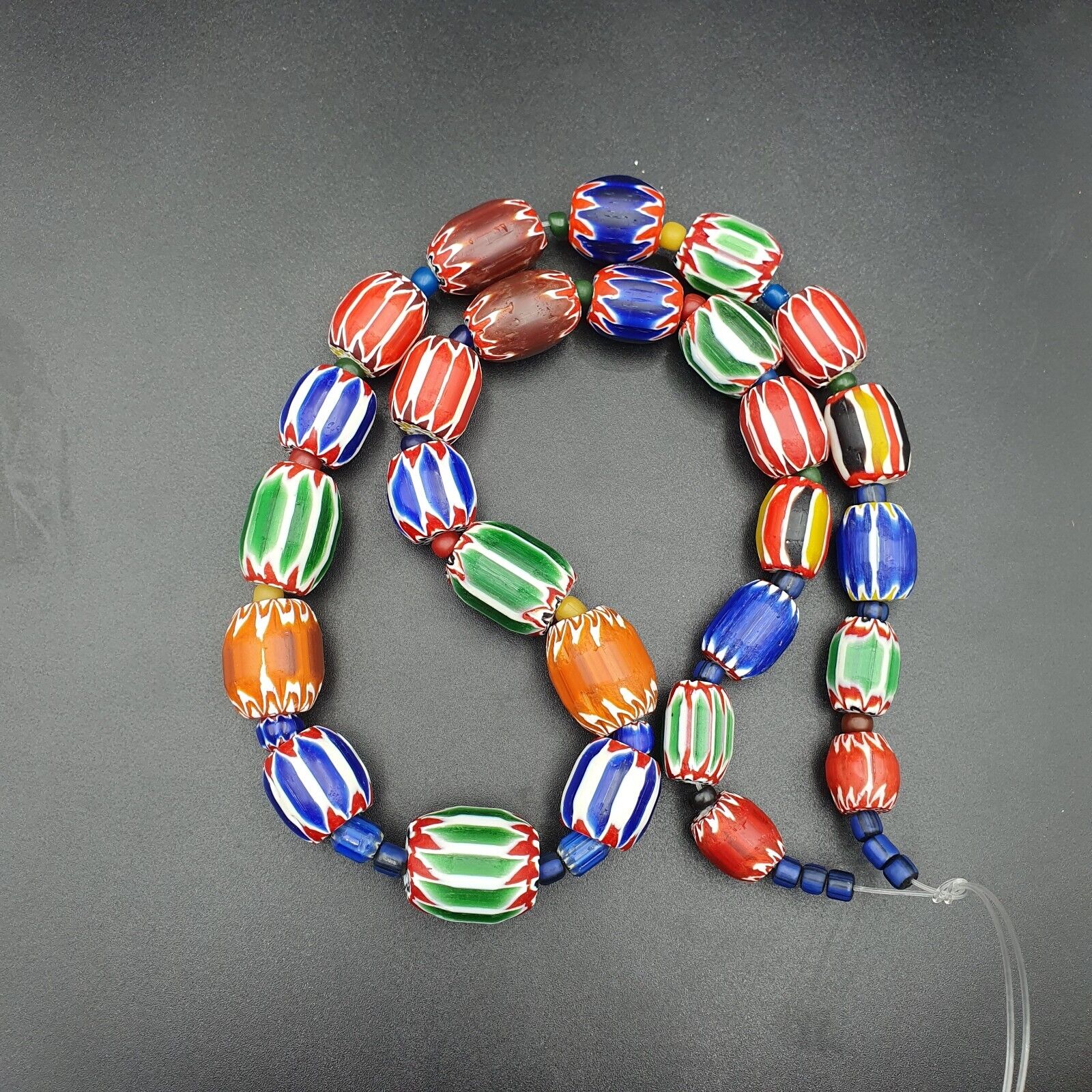 Unique Antique style Chevron beads Old African Blue Glass Beads Long Strand