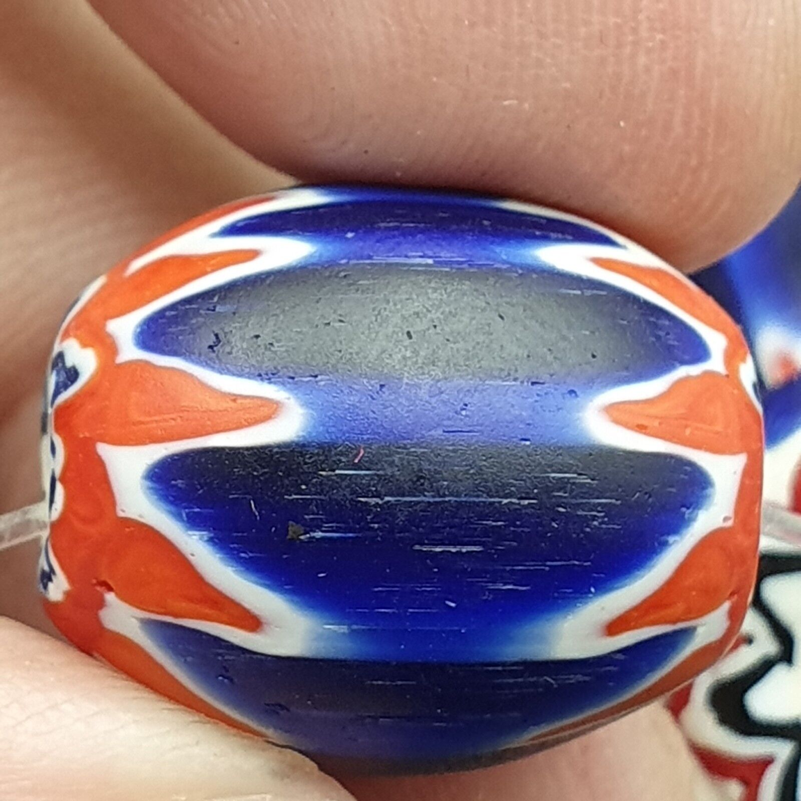 Unique Venetian style beads Old African Blue Glass Chevron Beads Long Strand