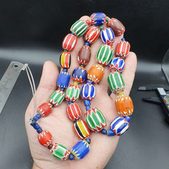 Unique Antique style Chevron beads Old African Blue Glass Beads Long Strand