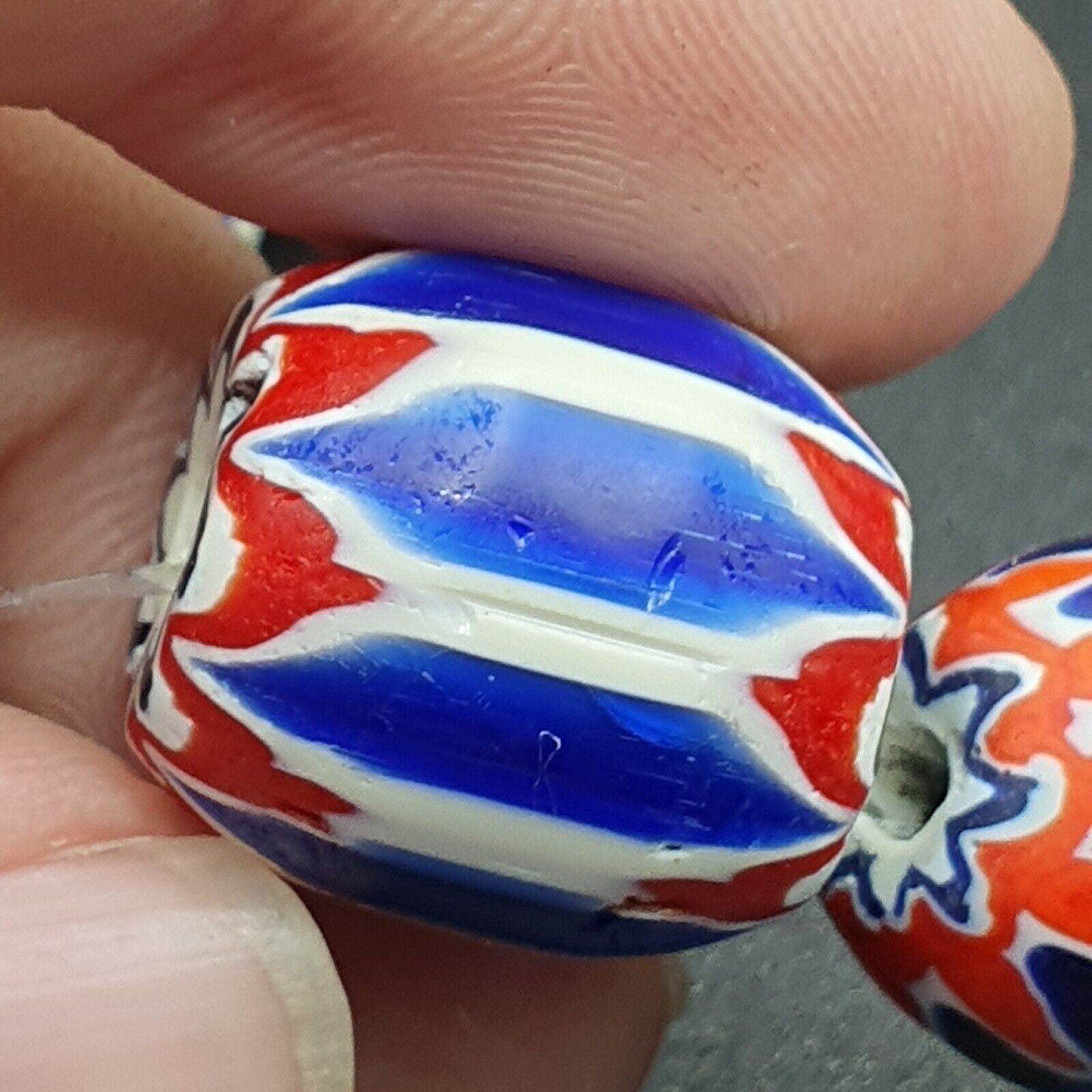 Unique Venetian style beads Old African Blue Glass Chevron Beads Long Strand