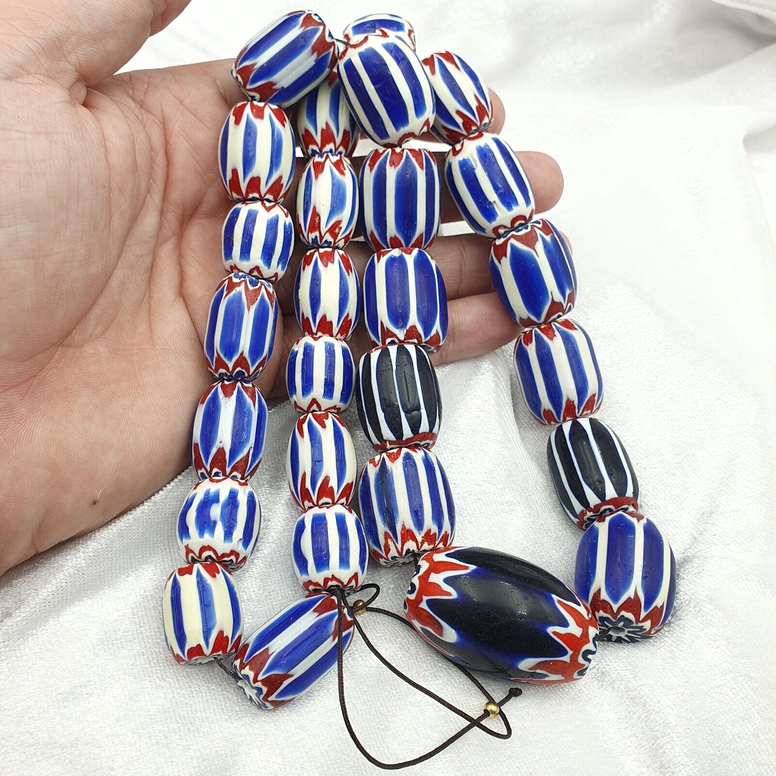 Amazing Venetian style beads Old African Blue Glass Chevron Beads Long Strand