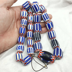 Amazing Venetian style beads Old African Blue Glass Chevron Beads Long Strand