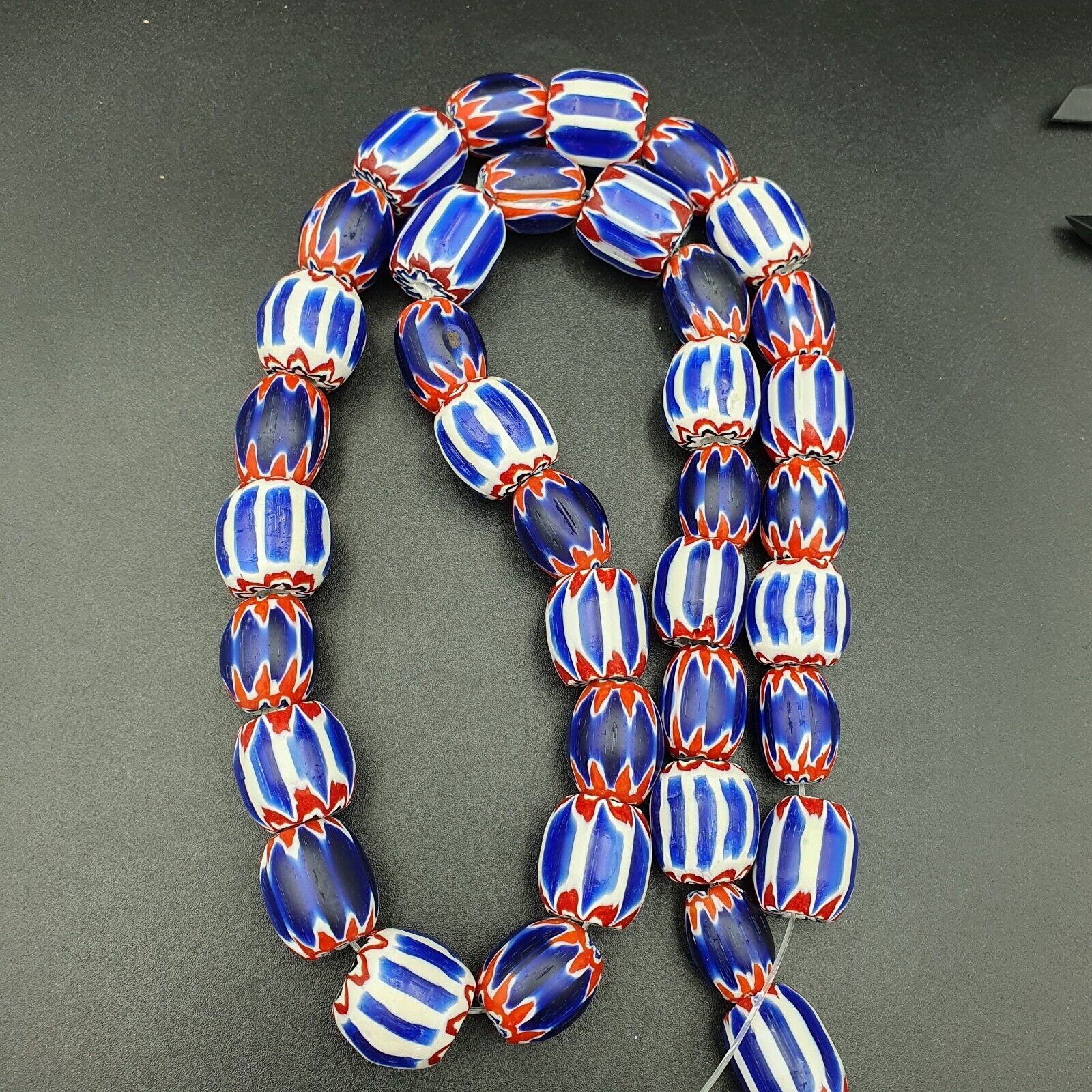 Unique Venetian style beads Old African Blue Glass Chevron Beads Long Strand