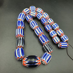 Amazing Venetian style beads Old African Blue Glass Chevron Beads Long Strand