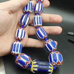 vintage Chevron beads Old African multicolor Glass Beads Long Strand 28-19mm