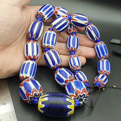 vintage Chevron beads Old African multicolor Glass Beads Long Strand 28-19mm