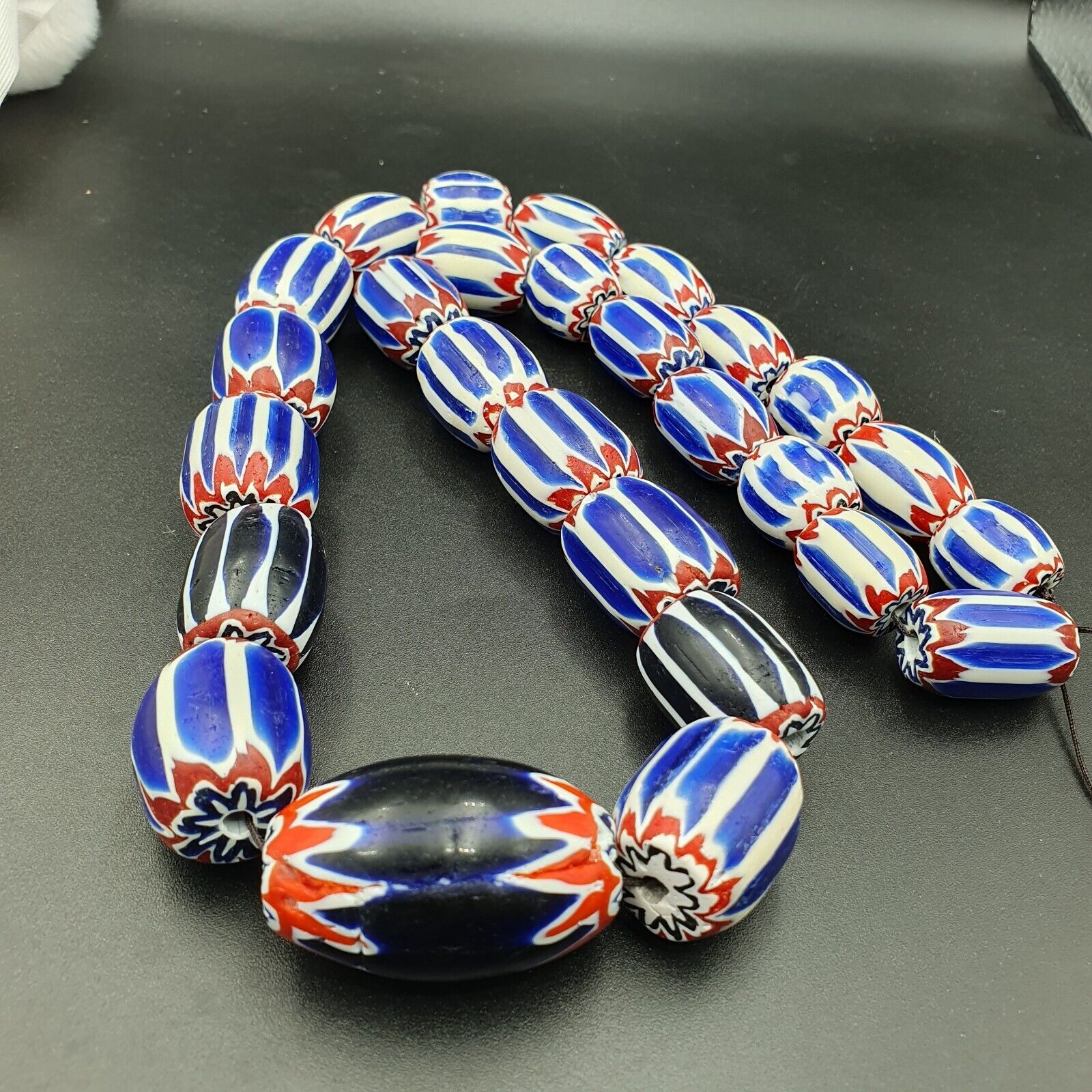Amazing Venetian style beads Old African Blue Glass Chevron Beads Long Strand