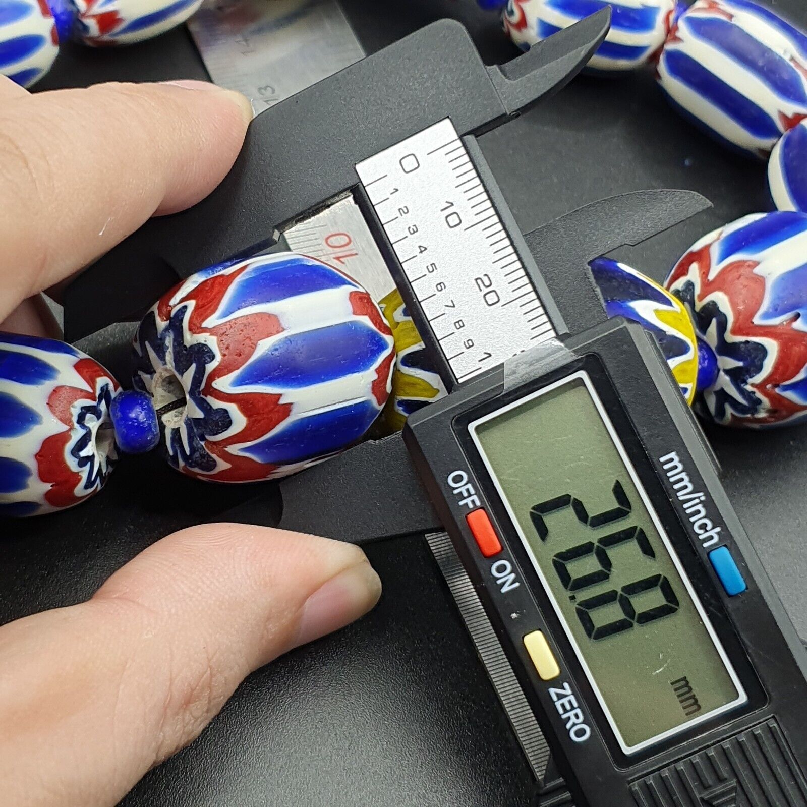 vintage Chevron beads Old African multicolor Glass Beads Long Strand 28-19mm