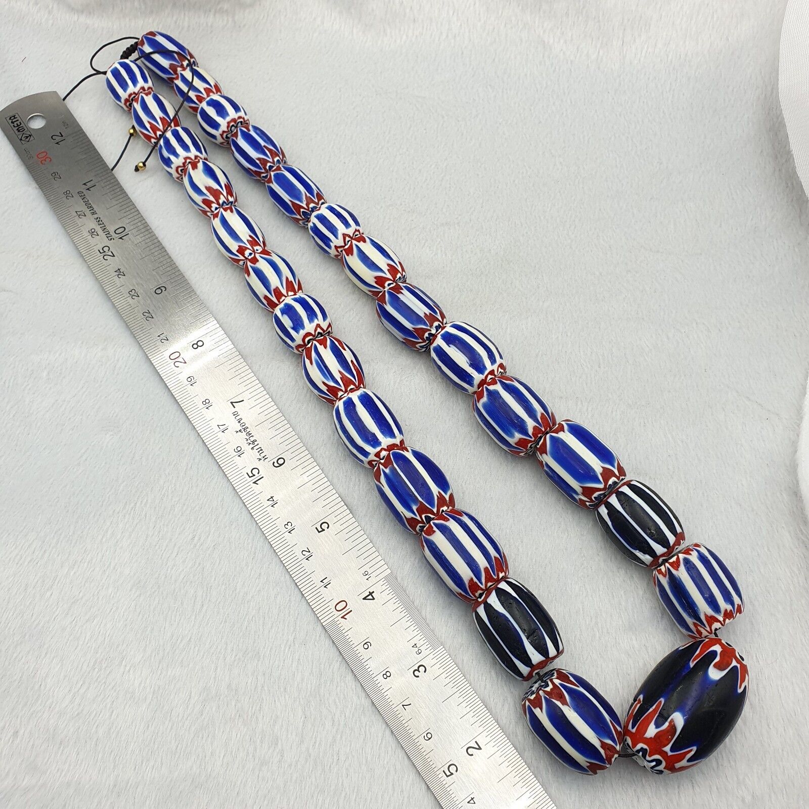 Amazing Venetian style beads Old African Blue Glass Chevron Beads Long Strand