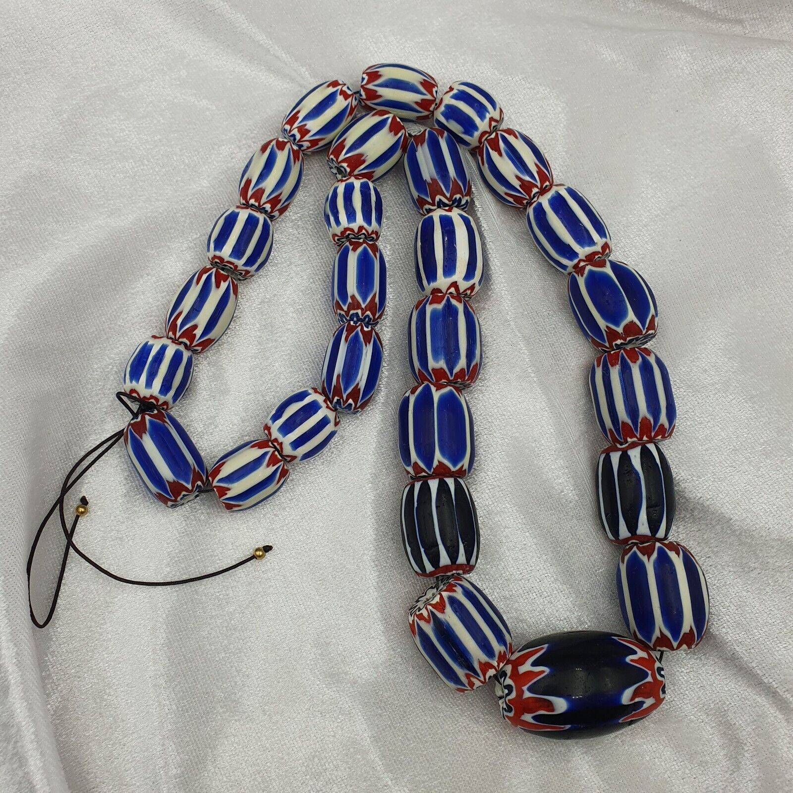 Amazing Venetian style beads Old African Blue Glass Chevron Beads Long Strand