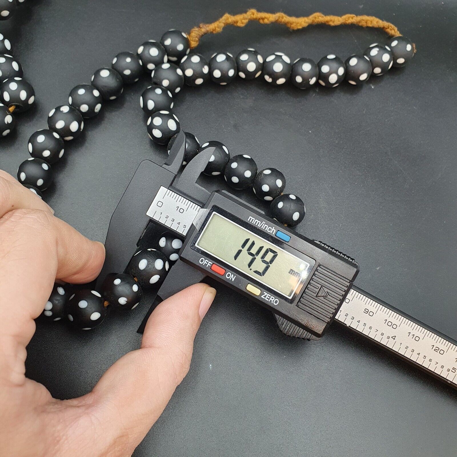 Vintage Black Skunk Dotted glass Beads White Dotted Beads Strand Necklace