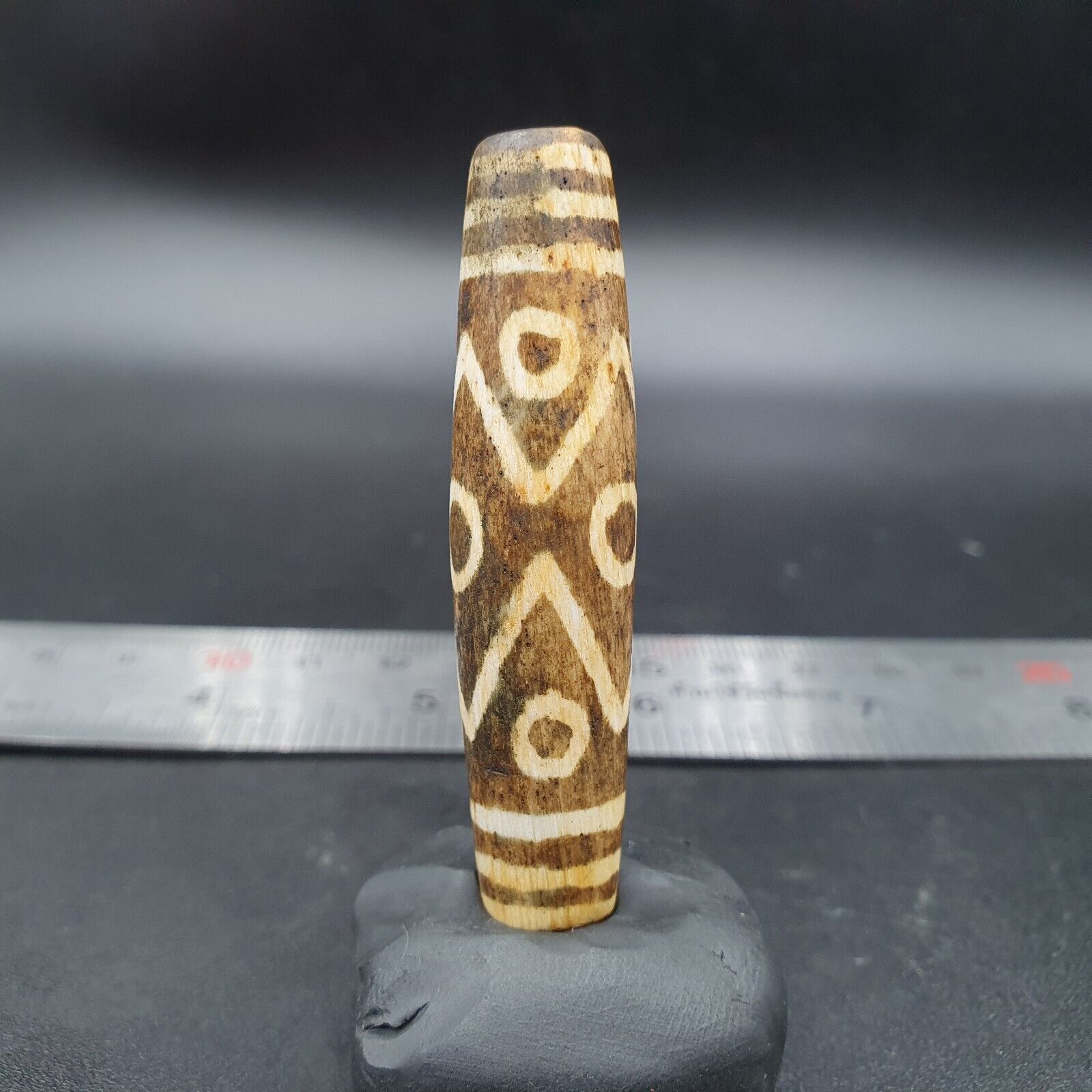 South Asian Burmese 53mm Old 9 eyes Pumtek petrified Wood Bead Unique pattern