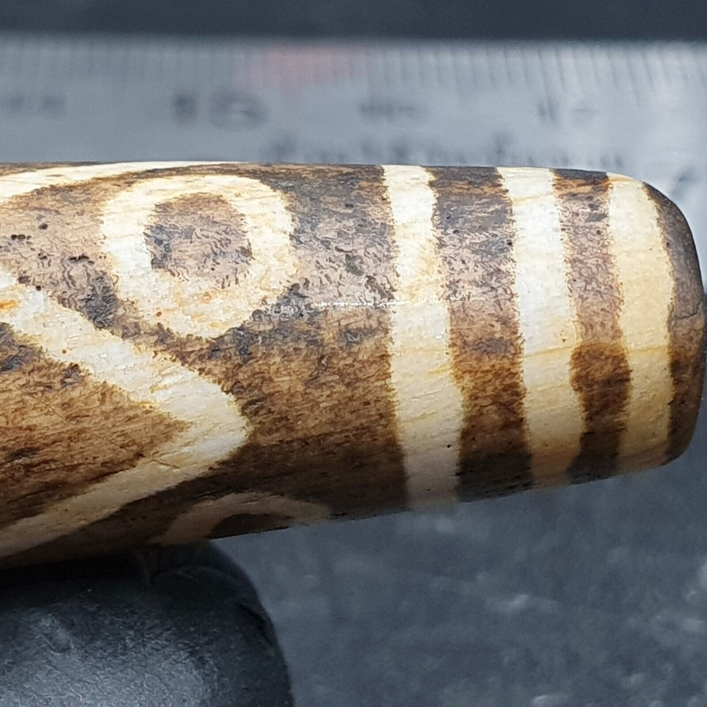 Südasiatische burmesische 53 mm alte 9 Augen Pumtek versteinerte Holzperle Einzigartiges Muster 