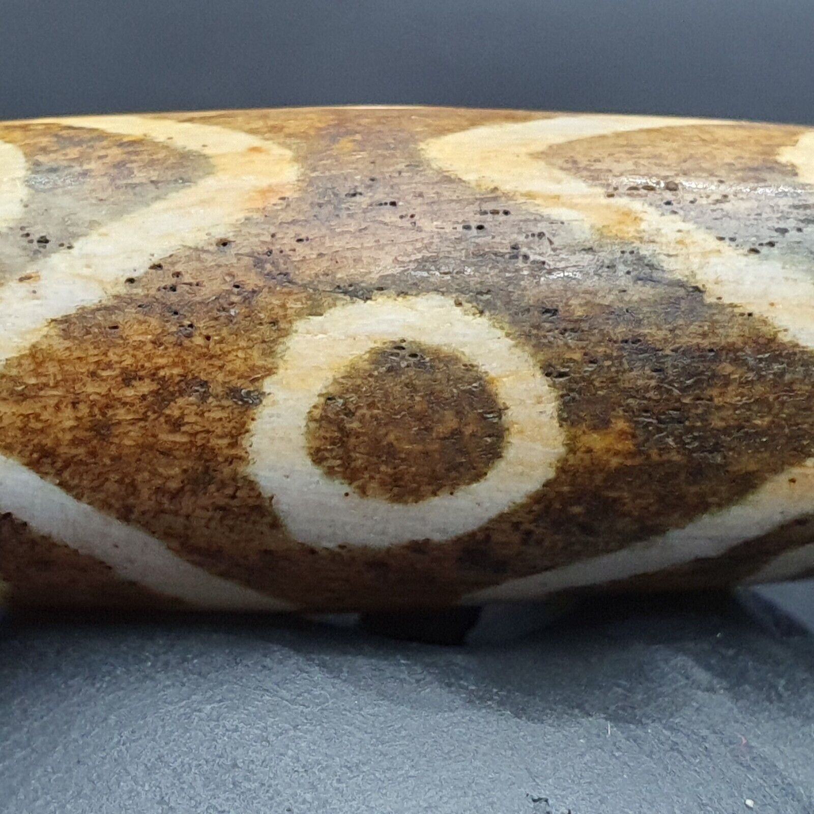 South Asian Burmese 53mm Old 9 eyes Pumtek petrified Wood Bead Unique pattern