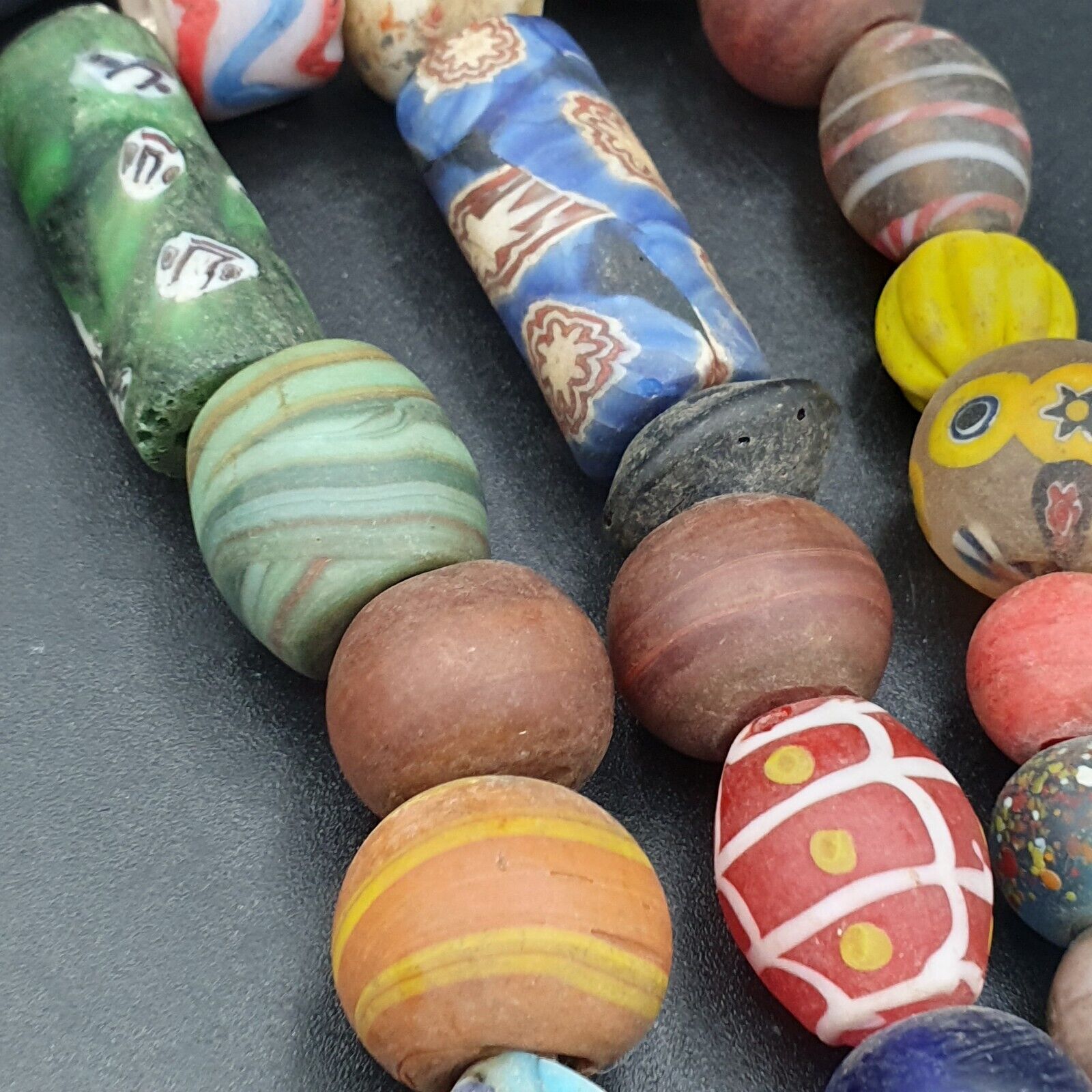 VINTAGE Old African ART Mix GLASS BEADS Strand