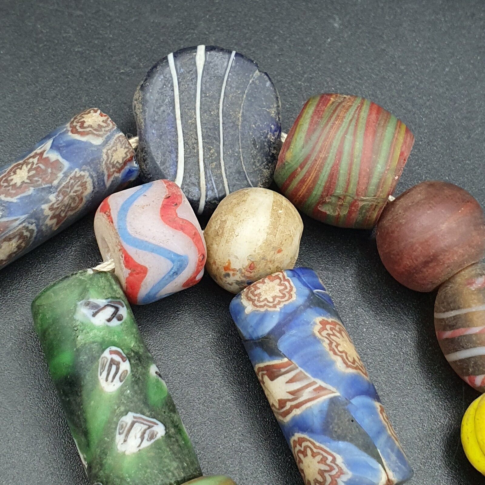 VINTAGE Old African ART Mix GLASS BEADS Strand