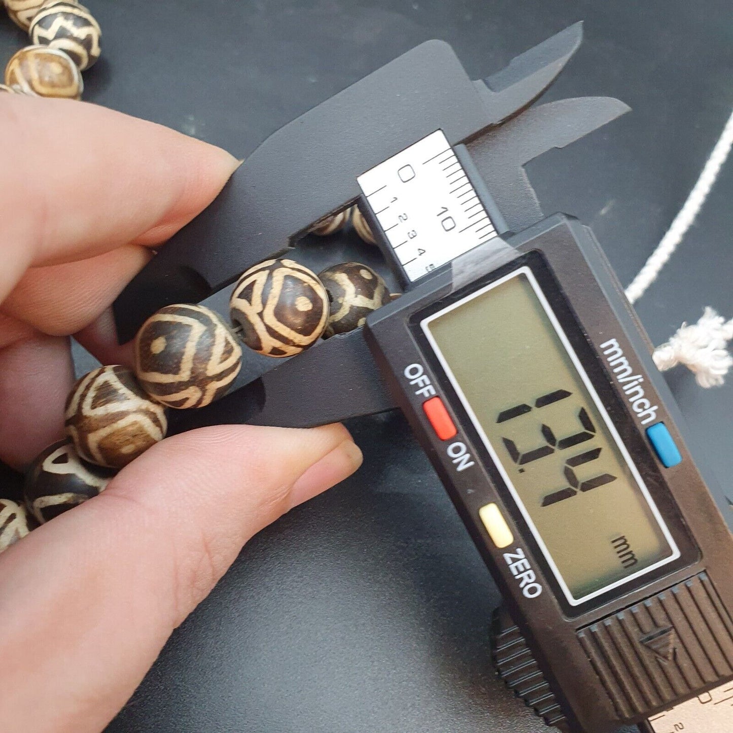 亞洲緬甸老 Pumtek 石化木石珠長項鍊罕見圖案