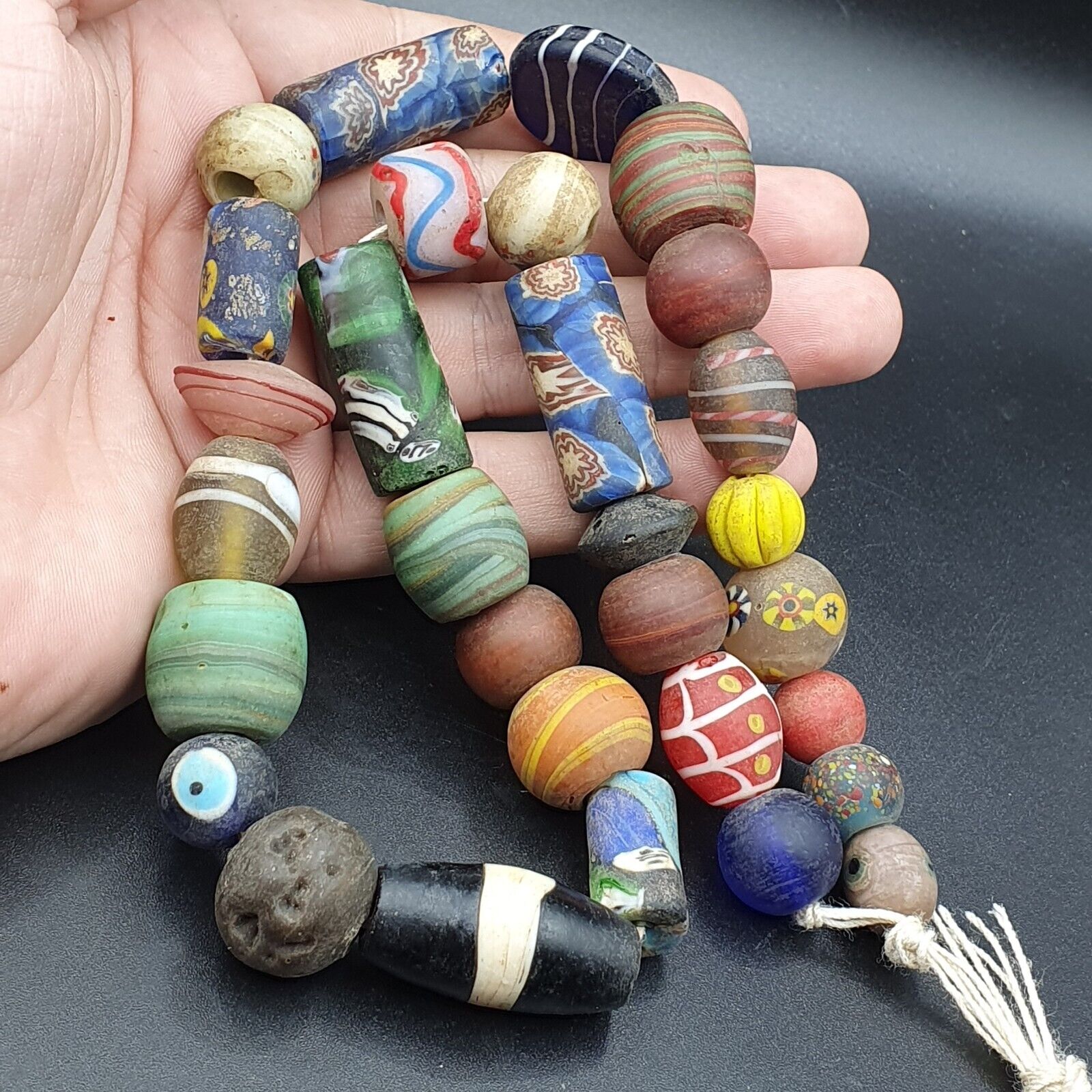 VINTAGE Old African ART Mix GLASS BEADS Strand