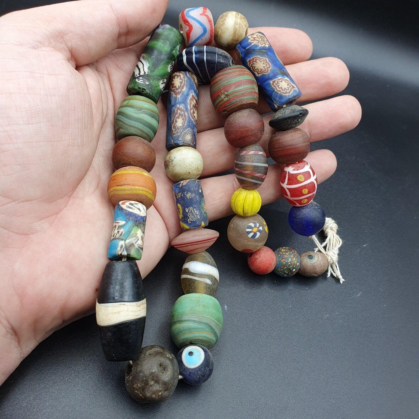VINTAGE Old African ART Mix GLASS BEADS Strand