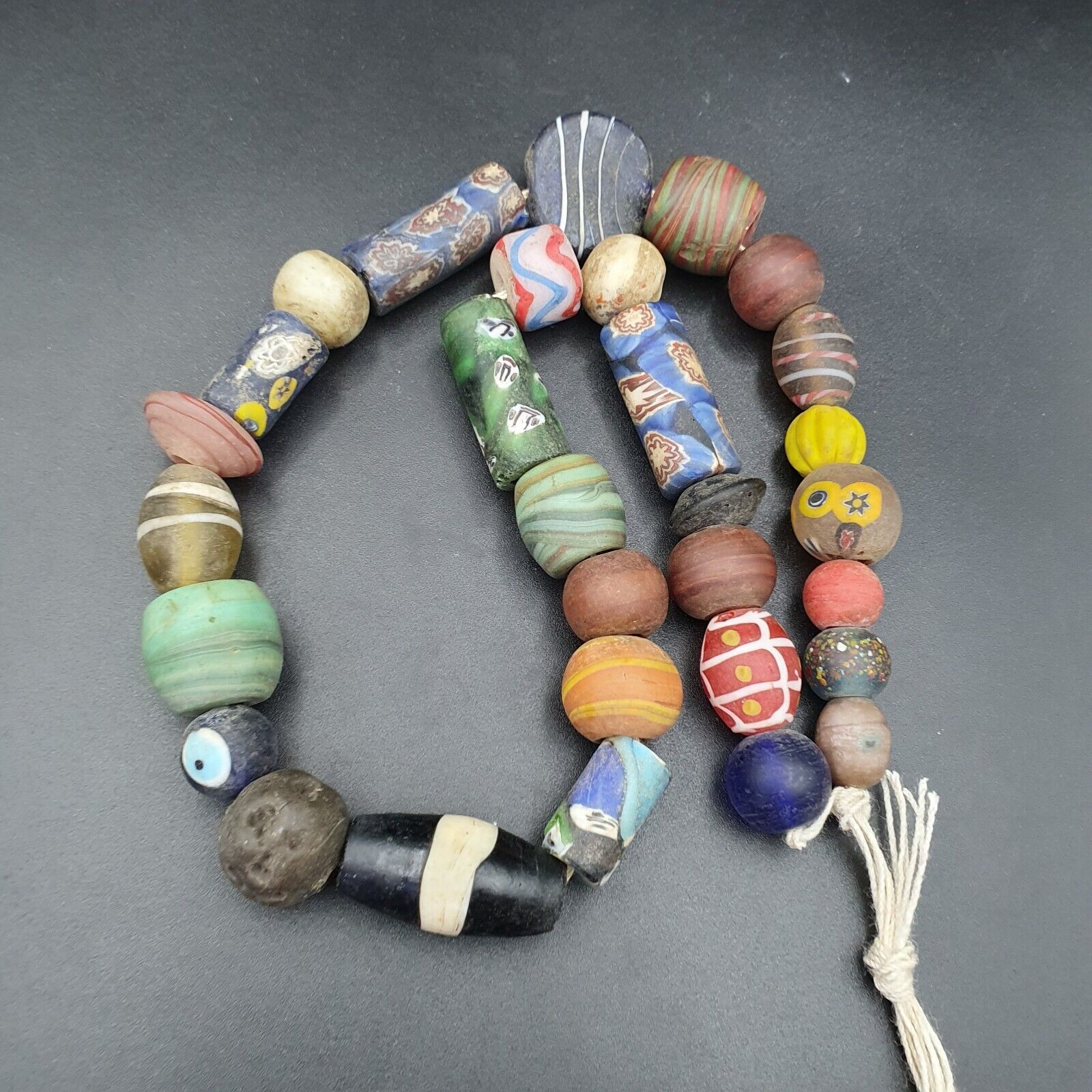 VINTAGE Old African ART Mix GLASS BEADS Strand