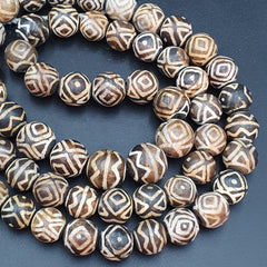 Asian Burmese Old Pumtek petrified Wood Stone beads Long necklace Unique pattern