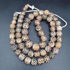 Asian Burmese Old Pumtek petrified Wood Stone beads Long necklace Unique pattern