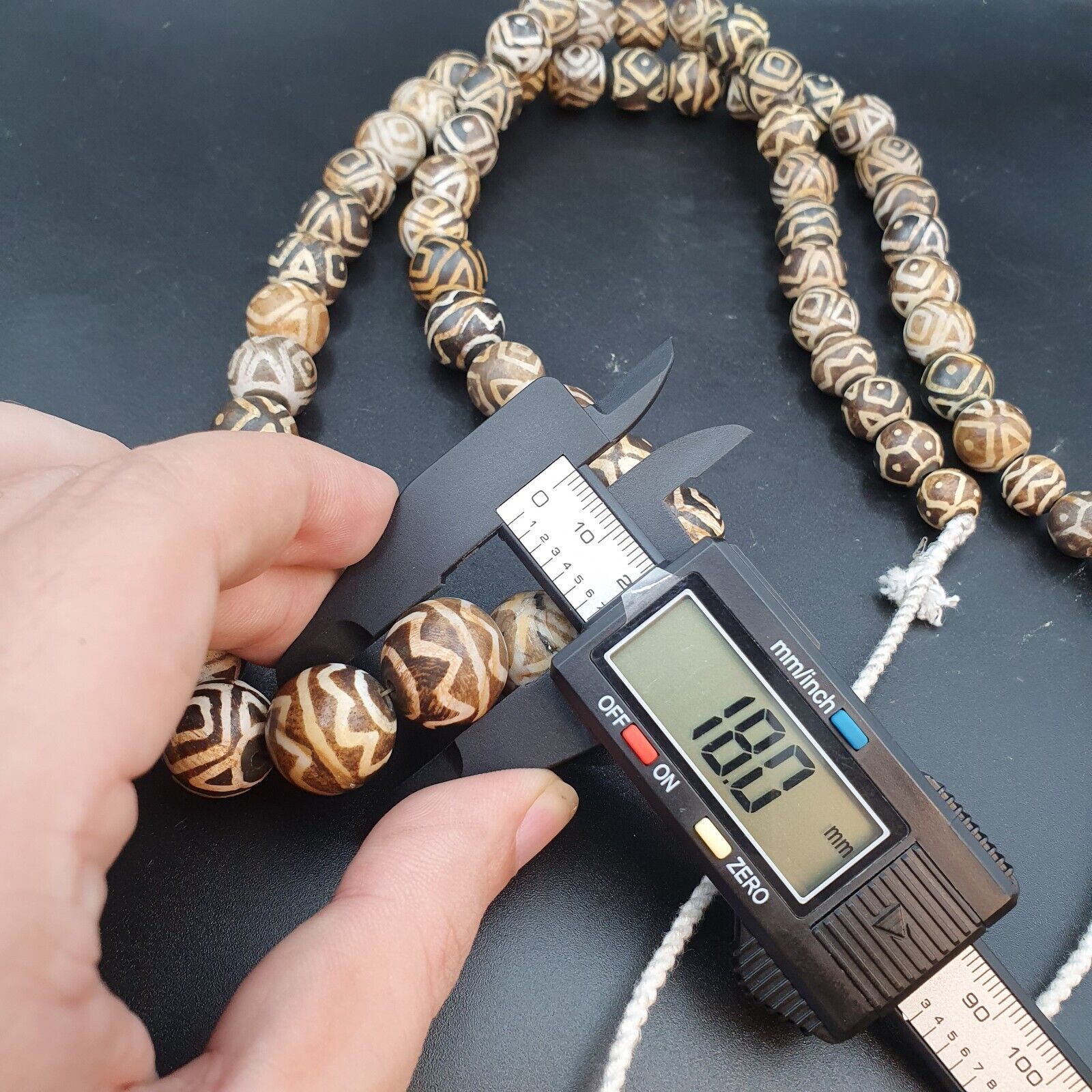 Asian Burmese Old Pumtek petrified Wood Stone beads Long necklace Unique pattern