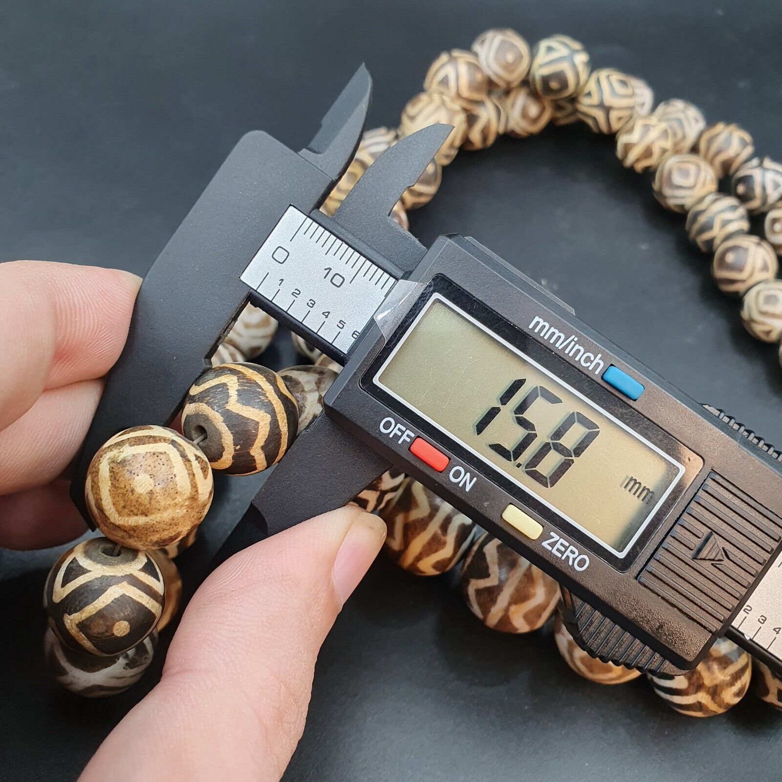 Asian Burmese Old Pumtek petrified Wood Stone beads Long necklace Unique pattern